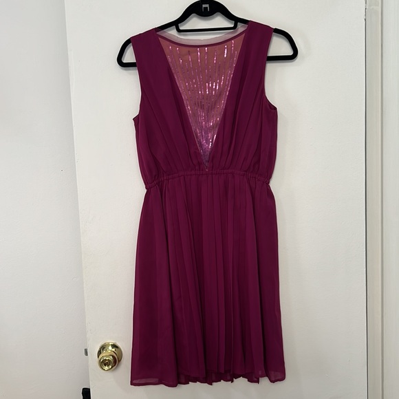 Magenta Pleated Dress, Size 4 - Picture 2 of 5